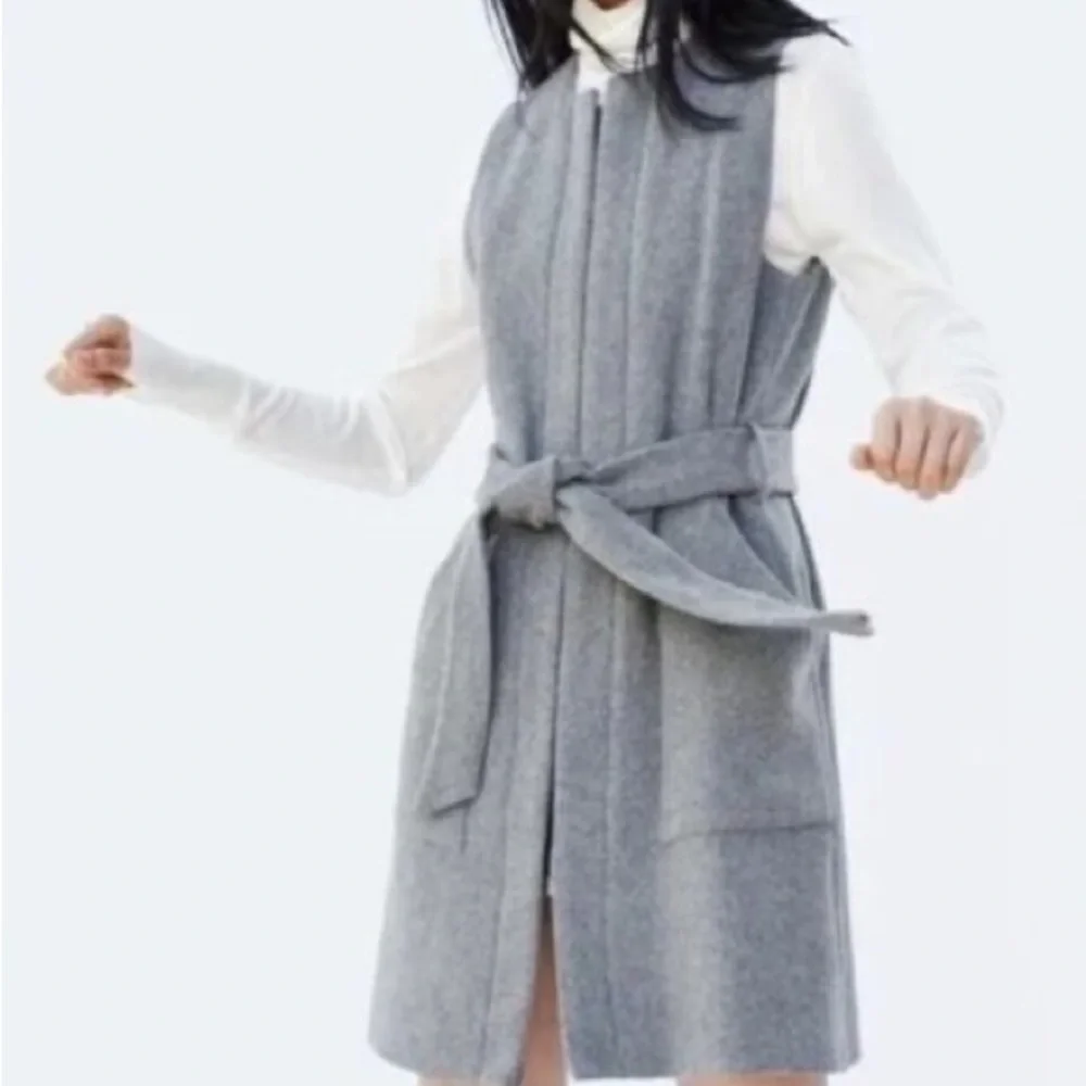 ZARA Wool Blend Long Vest Coat with Zipper - Picture 2 of 11